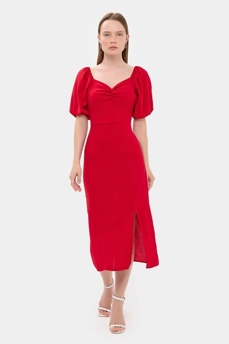 Herzchen-Ausschnitt Midi-Kleid mit seitlicher Schlitze - Image 1