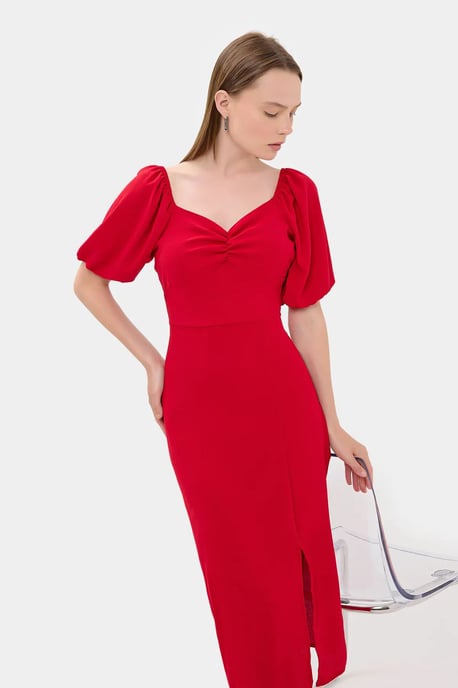 Herzchen-Ausschnitt Midi-Kleid mit seitlicher Schlitze - Image 2