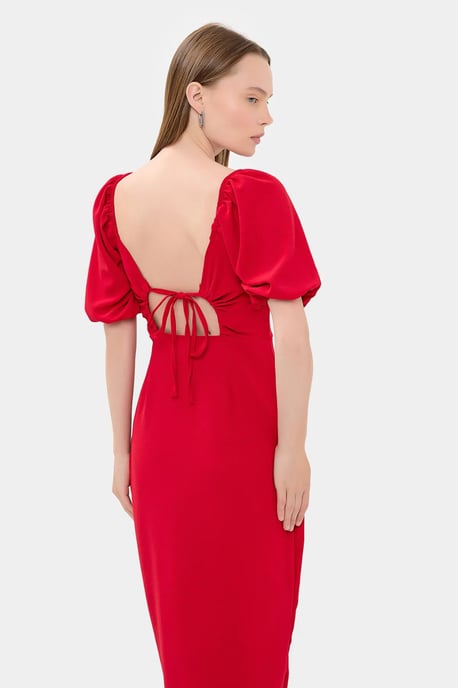 Herzchen-Ausschnitt Midi-Kleid mit seitlicher Schlitze - Image 3