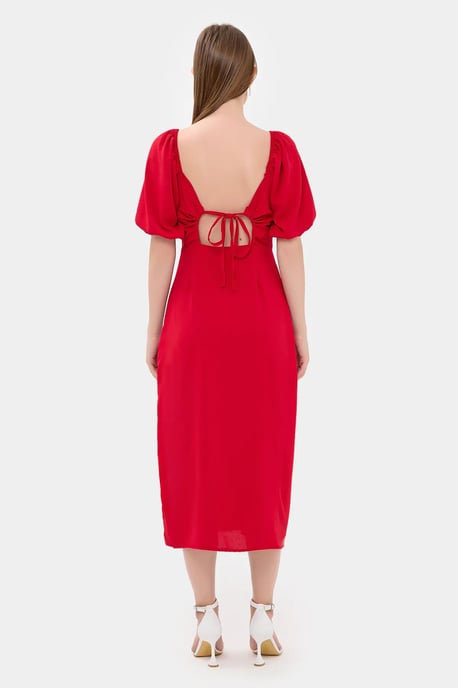 Herzchen-Ausschnitt Midi-Kleid mit seitlicher Schlitze - Image 4