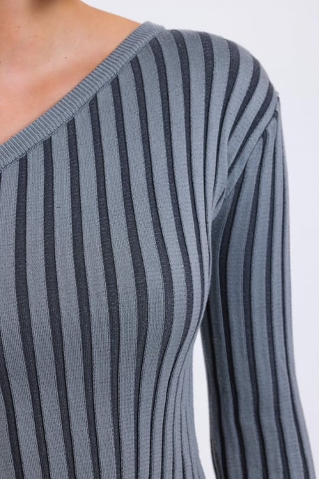 Gestreifte Ein-Schulter Gestrickte Rippen Cropped Bluse - Image 5