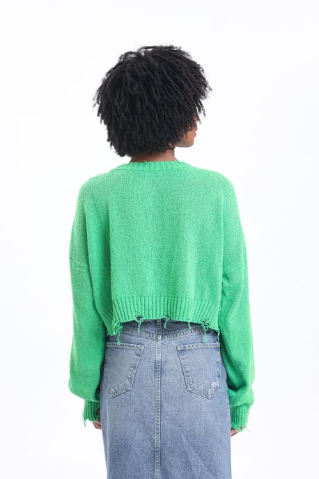 Unifarbener Rundhals-Ripp-Strickpullover im Crop-Format - Image 5