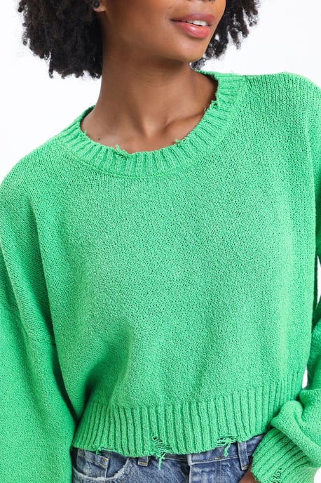 Unifarbener Rundhals-Ripp-Strickpullover im Crop-Format - Image 6