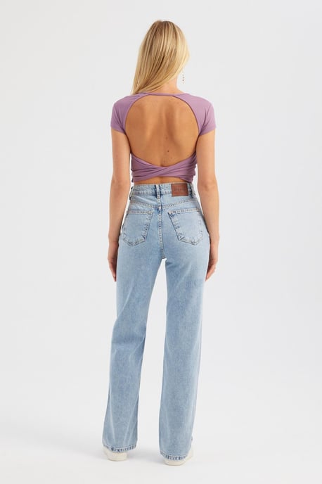 Rundhals Kreuzrücken Kurzarm Crop Top - Image 5