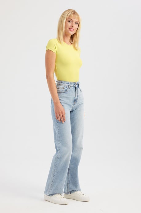 Rundhalsausschnitt Kreuzrücken Kurzarm Crop Top - Image 2