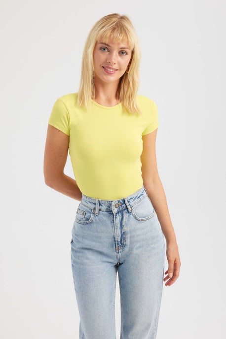 Rundhalsausschnitt Kreuzrücken Kurzarm Crop Top - Image 3