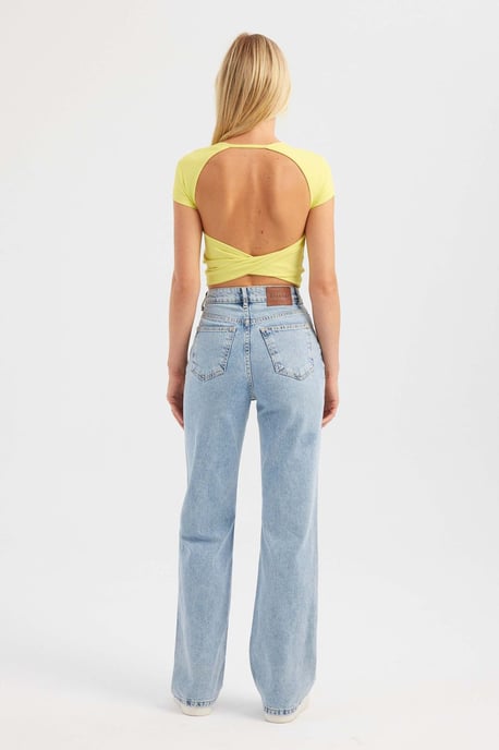 Rundhalsausschnitt Kreuzrücken Kurzarm Crop Top - Image 4