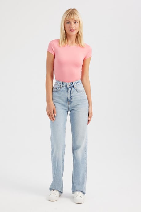 Rundhals Rückenkreuz Kurzarm Cropped Top - Image 2