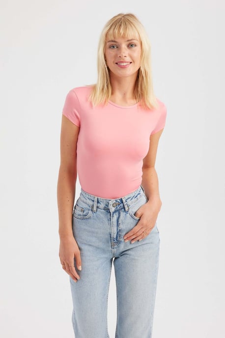Rundhals Rückenkreuz Kurzarm Cropped Top - Image 4