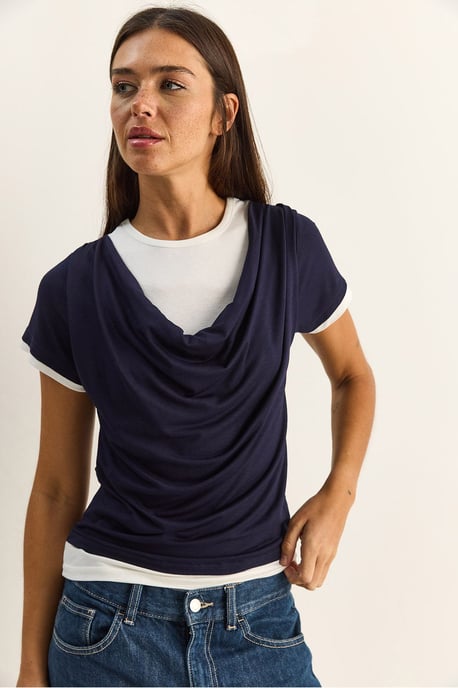 Damen T-Shirt mit Schalkragen und kurzen Ärmeln - Image 3