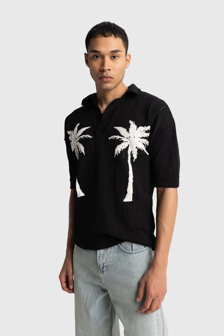 Herren T-Shirt mit tropischem Druck und V-Ausschnitt - Image 2