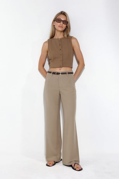 Gürtellose Leinenlook Gerade Hose - Image 4