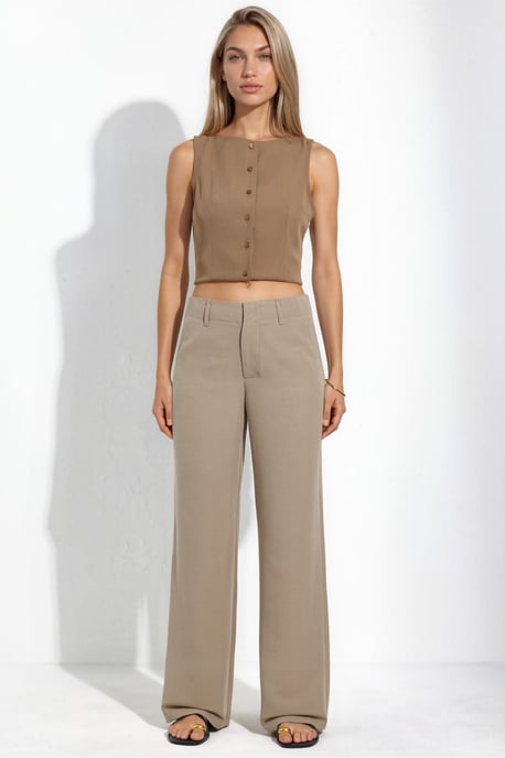 Gürtellose Leinenlook Gerade Hose - Image 6