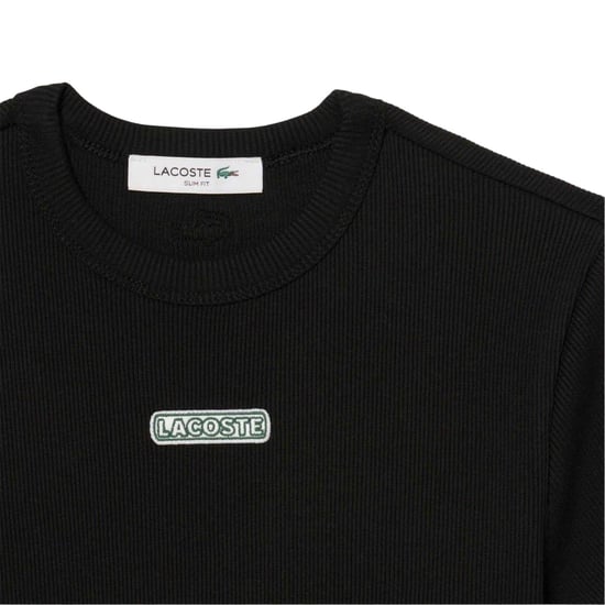 Lacoste - T-Shirt für Damen, Rundhalsausschnitt, gerippt, Schmal (Schwarz) - Image 3