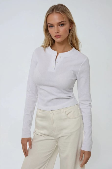 Crew Neck Langarm Waffel T-Shirt - Image 2
