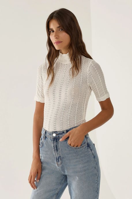 Kabelstrick-Halbturtleneck-Bluse - Image 2
