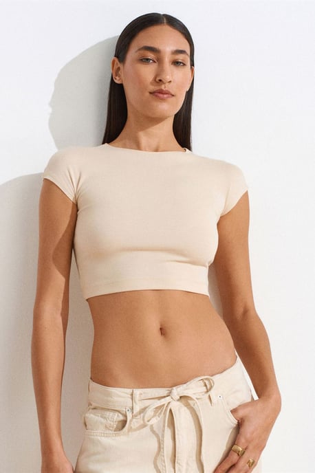 Slim Fit Crop-Jersey-Bluse - Image 1
