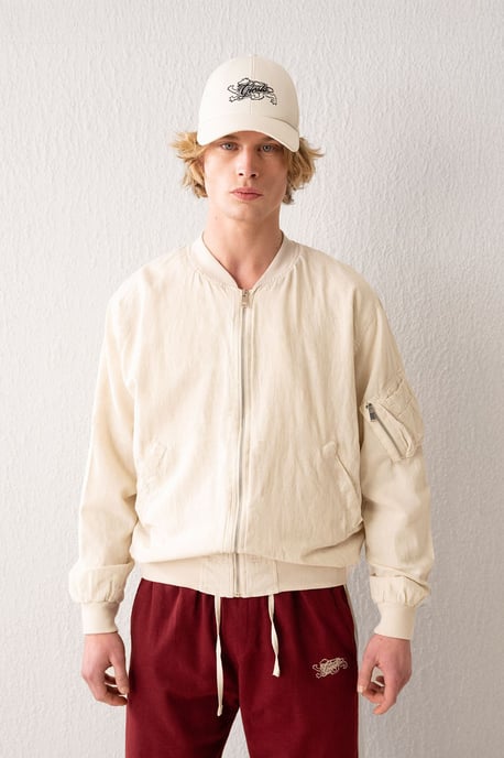 Baumwoll-Bomberjacke mit Reißverschluss und Tasche - Image 1