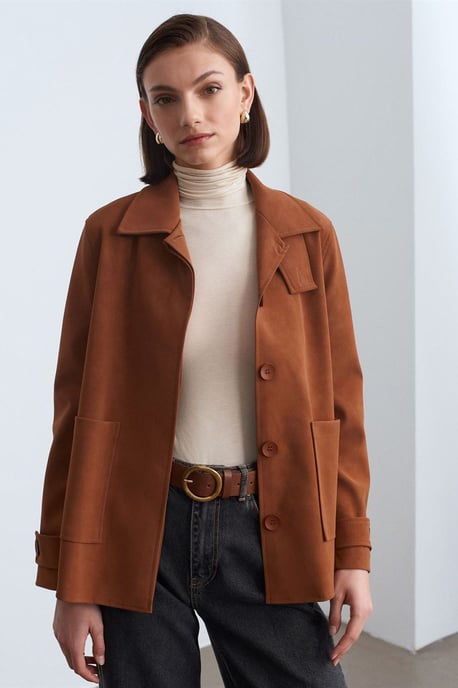 Damen Kunstsuede Knopfjacke - Image 3