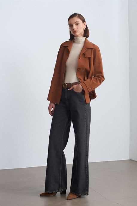 Damen Kunstsuede Knopfjacke - Image 4
