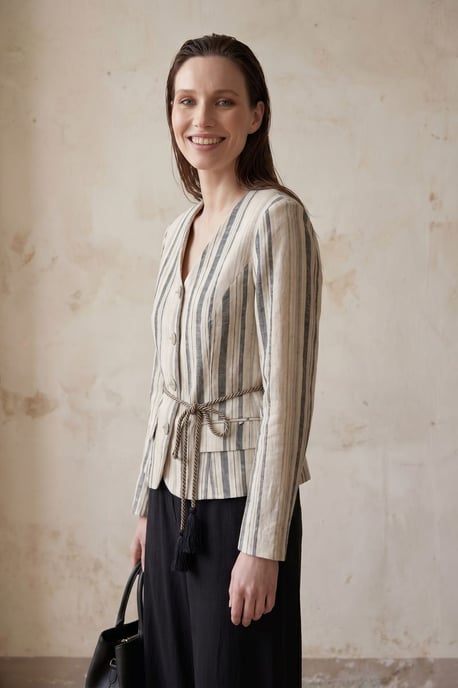 Gestreifte Popelinejacke mit Gürtel - Image 3