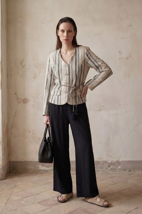 Gestreifte Popelinejacke mit Gürtel - Image 6