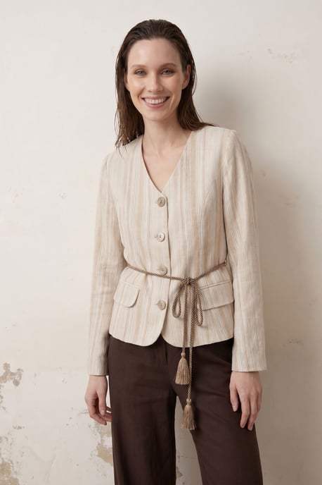 Gestreifte Popelinejacke mit Gürtel - Image 5