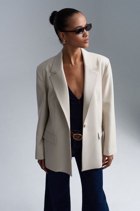 Langer Gewebter Blazer mit Schalkragen - Image 4