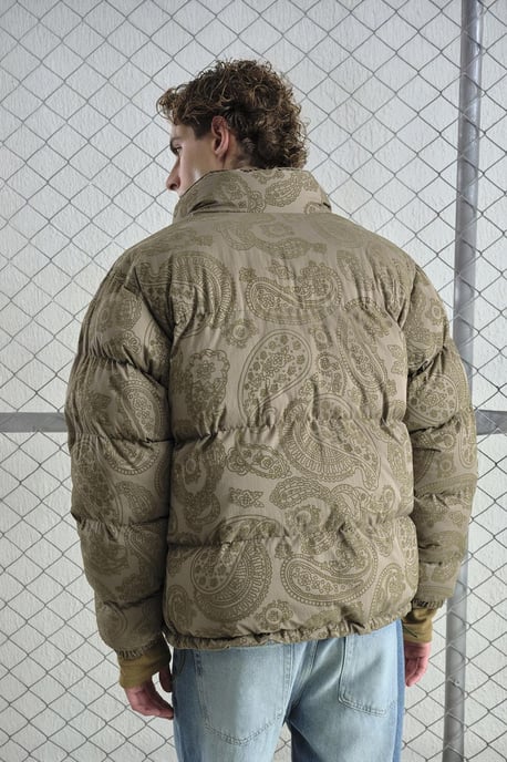 Musterter dicker Bomber-Puff-Daunenmantel mit Reißverschlusskragen - Image 3