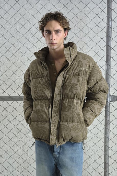 Musterter dicker Bomber-Puff-Daunenmantel mit Reißverschlusskragen - Image 4