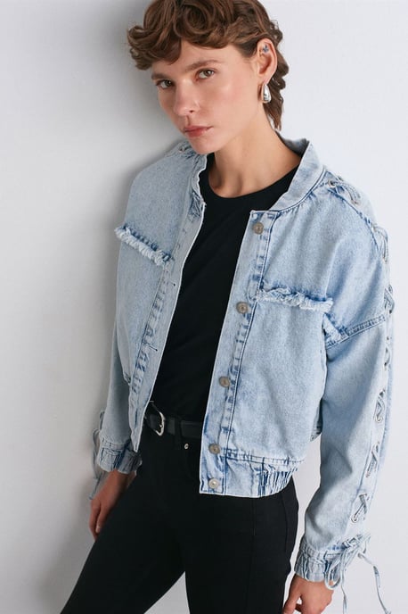 Damen Jeansjacke mit schmalem Kragen - Image 1