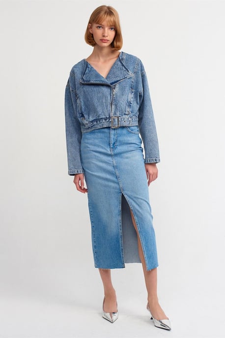 Damen Jeans-Bikerjacke mit Gürtel - Image 3
