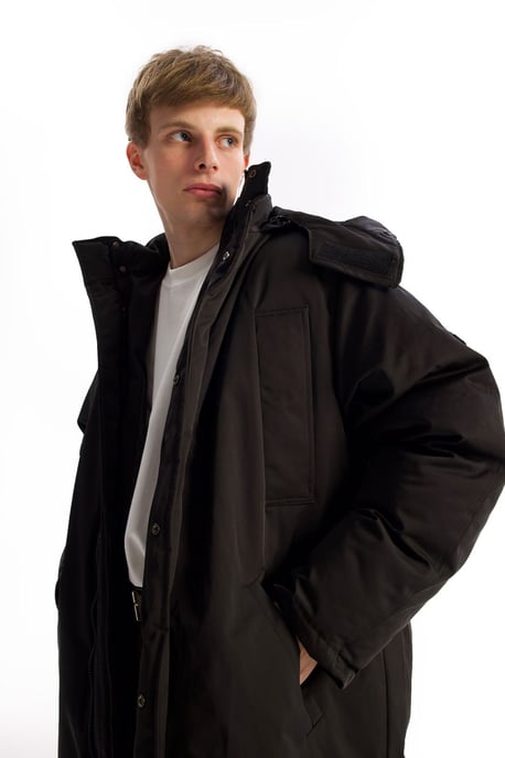 Kapuzenshirt Lange Pufferjacke mit Taschen - Image 2