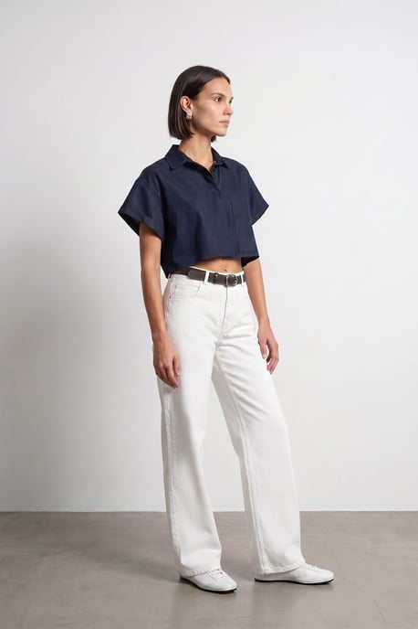 Hoch Taillenweite Bein Baumwoll-Denim-Jeans - Image 3