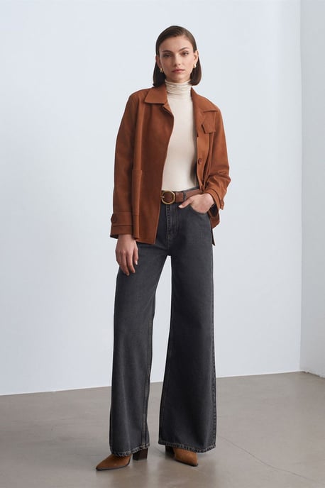 Hochtaillierte weit geschnittene Baumwoll-Jeans - Image 1