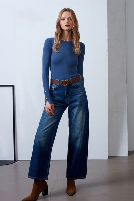 Hochtaillierte weit geschnittene Baumwoll-Jeans - Image 1