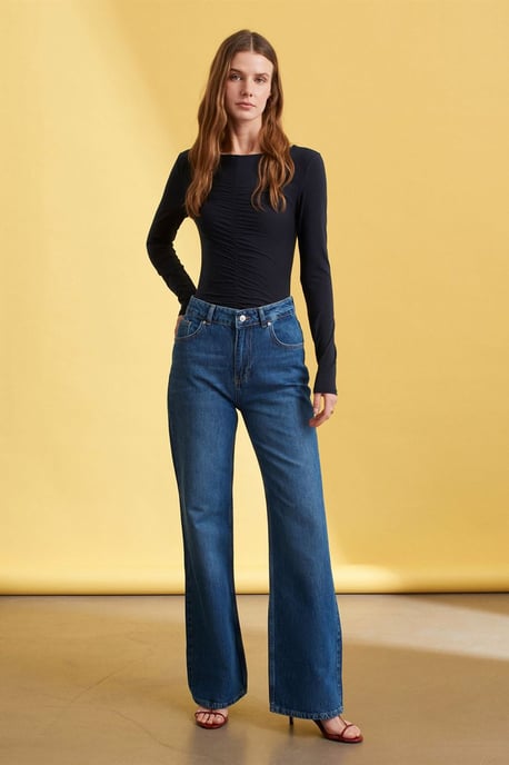 Hochtaillierte weite Denim-Jeans - Image 1