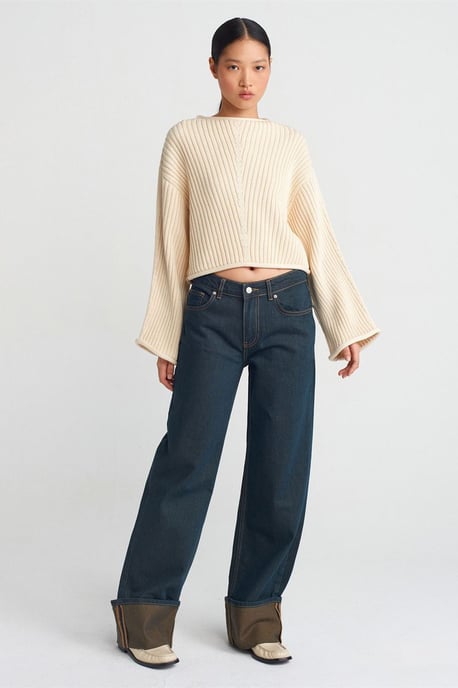Mittlere Taille Weite Beinform Baumwoll-Denim-Jeans - Image 1