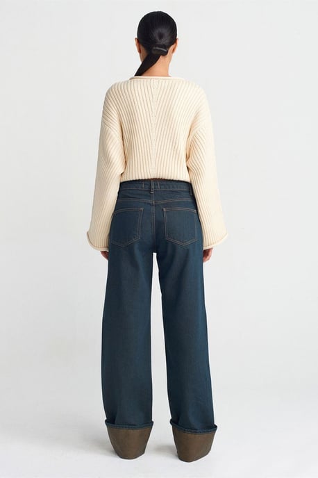 Mittlere Taille Weite Beinform Baumwoll-Denim-Jeans - Image 2