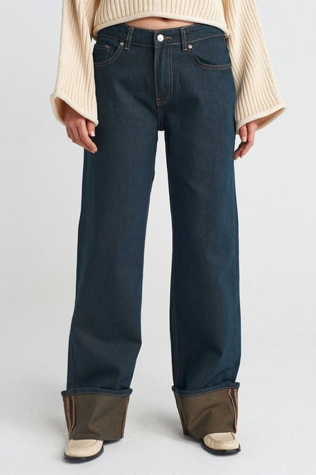 Mittlere Taille Weite Beinform Baumwoll-Denim-Jeans - Image 3