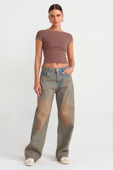 Damen Baumwolljeans mit weiten Beinen und mittlerer Taille - Image 1