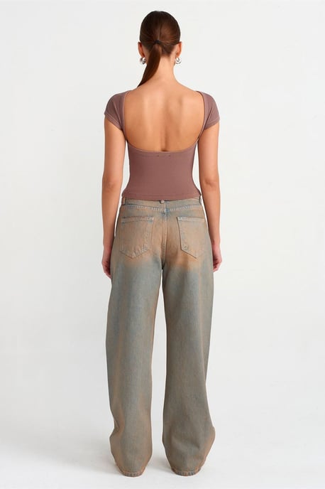 Damen Baumwolljeans mit weiten Beinen und mittlerer Taille - Image 2