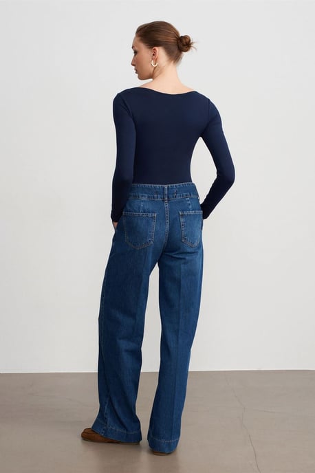 Hoch Taillenweite Bein Baumwoll-Denim-Jeans - Image 2