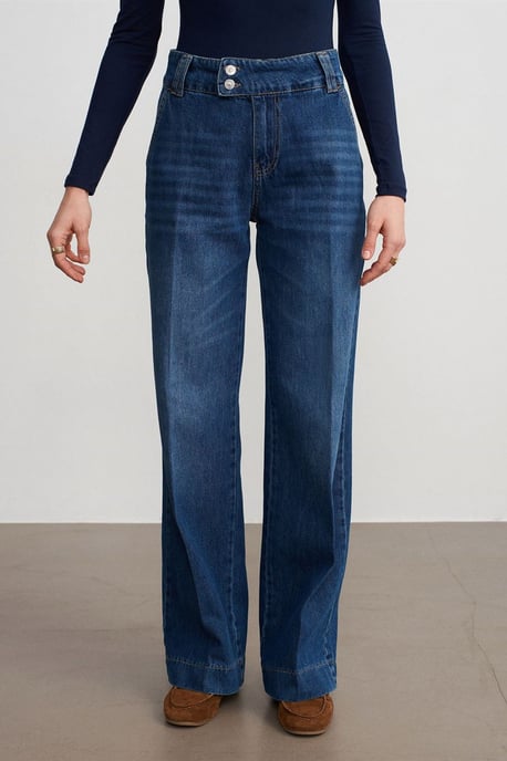 Hoch Taillenweite Bein Baumwoll-Denim-Jeans - Image 3