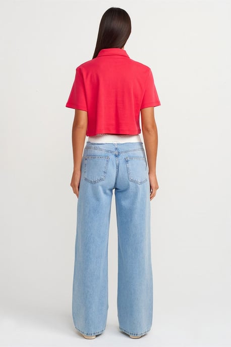 Dilvin Hochtaillierte, weit geschnittene Baumwoll-Jeans - Hellblau - Image 2