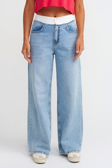 Dilvin Hochtaillierte, weit geschnittene Baumwoll-Jeans - Hellblau - Image 3