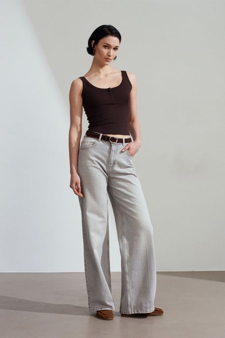 Hoch Taillenweite Bein Baumwoll-Denim-Jeans - Image 1