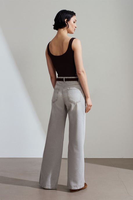 Hoch Taillenweite Bein Baumwoll-Denim-Jeans - Image 2