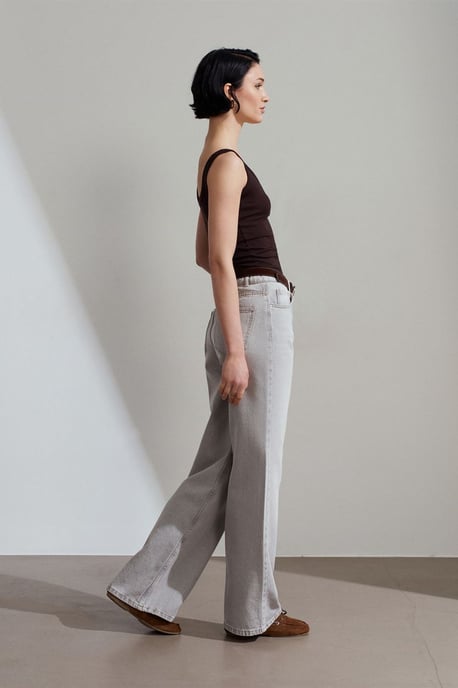 Hoch Taillenweite Bein Baumwoll-Denim-Jeans - Image 4