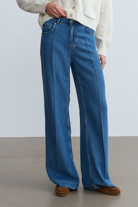 Hochtaillierte Weite Bein Tencel Jeans - Image 4